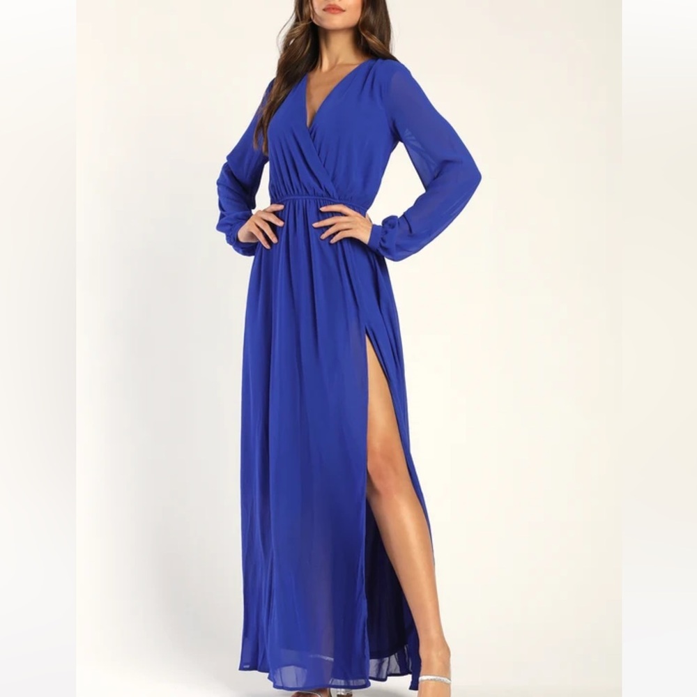 Lulus Wondrous Water Lilies Royal Blue Maxi Dress